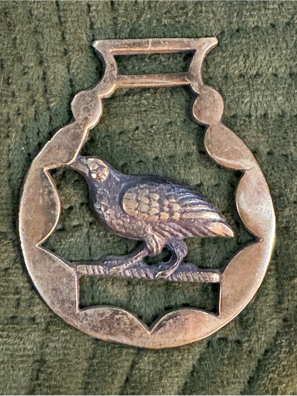 Vintage English Cast Brass Horse Saddle Harness Medallion- Pheasant Hunt